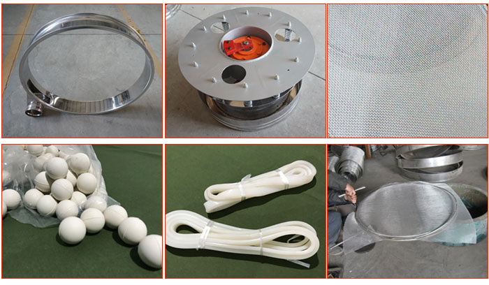 800型全不銹鋼振動篩配件有:振動篩篩框,電機,不銹鋼篩網等。