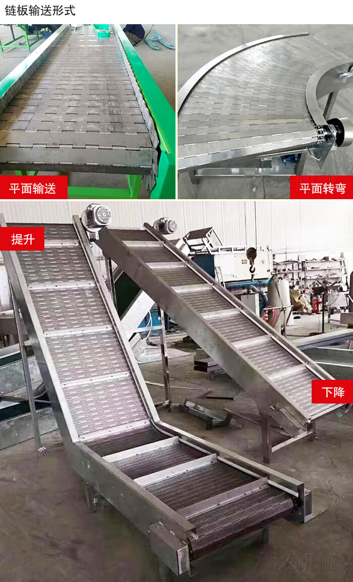 鏈板輸送機平面輸送，平面拐彎，提升等運行現場圖片